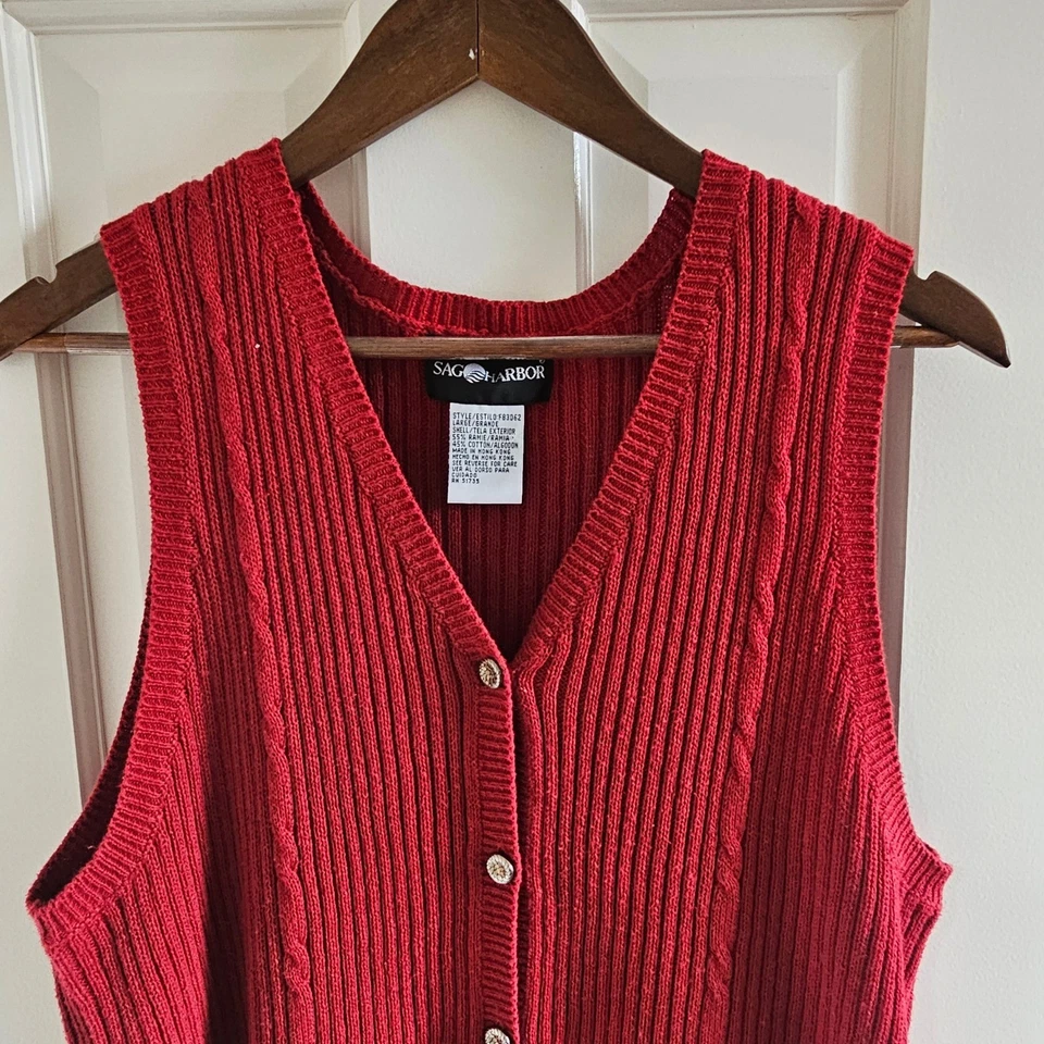 Sag Harbor винтажный красный вязаный жилет кабель трикотажа V шеи без рукавов верхний большой - Изображение 4 из 4