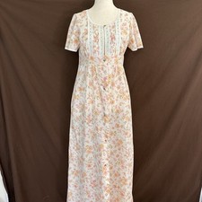 Sears Vintage Floral Maxi House Dress SMALL Prairie Cottage Core Lace