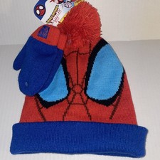 NEW Marvel SPIDEY Boys Knit Beanie Hat Mittens Set Disney Jr 2T-5T New