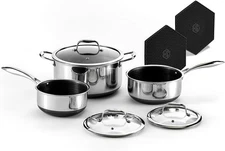 New HexClad Hybrid Nonstick 6-Piece Pot Set w/ Glass Lids, 2/3/8-Quart