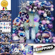 168PCS Space Themed Party Decorations Outer Galaxy Balloon Arch Kit with Blue...