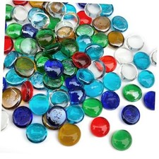 1LB Flat Glass Pebble for Vase,100 Pcs Glass Gem Stone for 1 Pound Multicolor