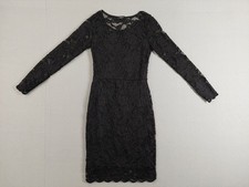 Ambiance Women Dress S Black Lace Long Sleeve Bodycon Knee Length Cocktail Chic