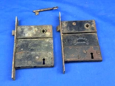 2 Working! C.1885 Davenport & Mallory Co. MORTISE LOCKS w/ KEY - New Haven, CT