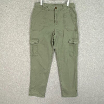 D Jeans Pants Womens 10 Green Cargo Pockets Tapered High Rise Stretch Casual