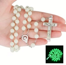 Glow in the Dark Rosary Beads Necklace Catholic Crucifix Cross Our Lady