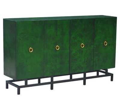 New Large Emerald Green Gold Ash Burl 4 Door Credenza Sideboard