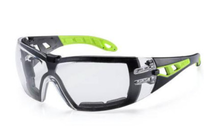 Uvex Pheos Safety Glasses Black Green Frame Clear Polycarbonate Lens 9192-305G