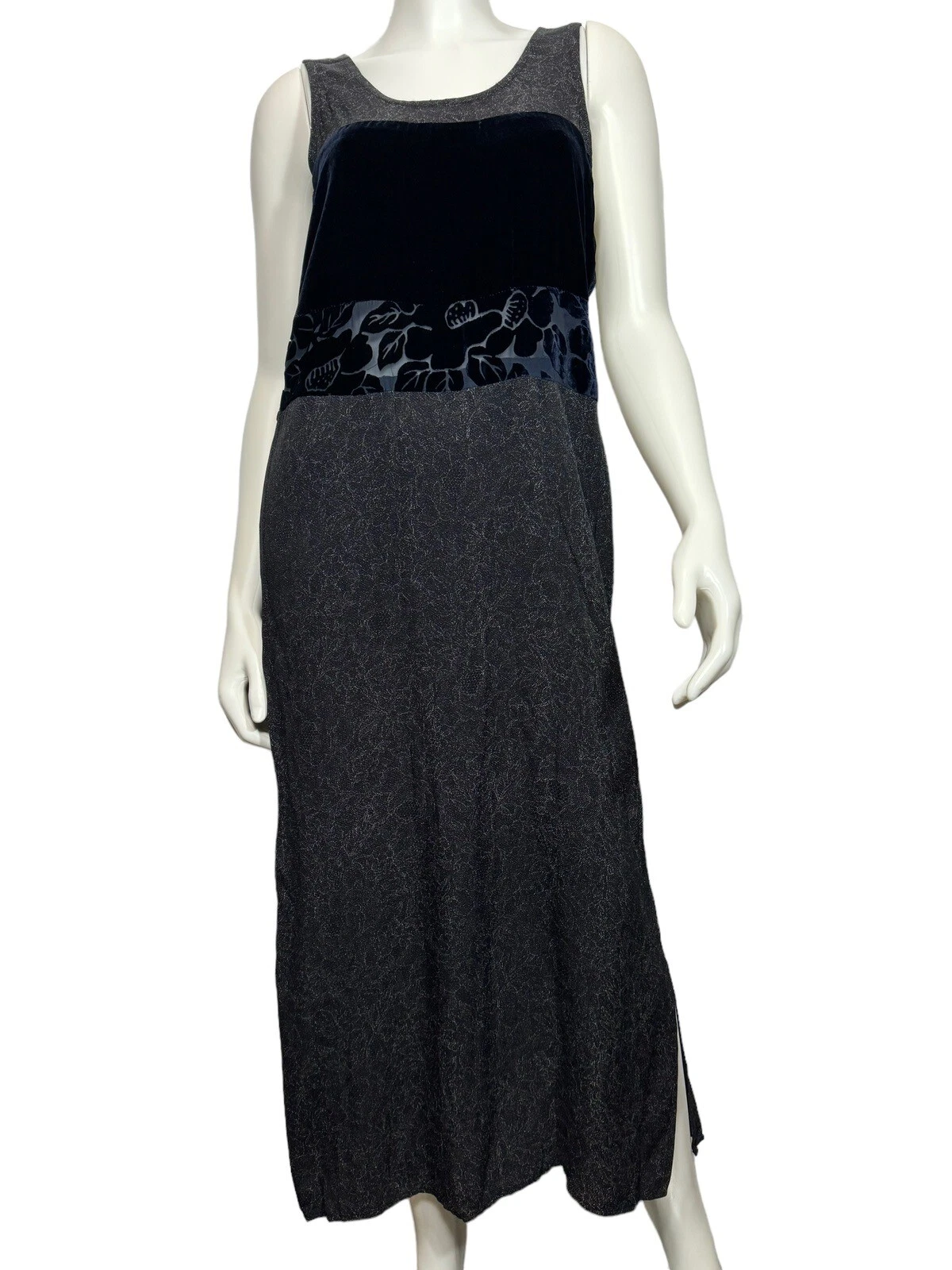 OFF WHITE Maxi Abito Limone Santa Monica Velluto Blu Medio Lungo Grigio Rayon Seta Patchwork