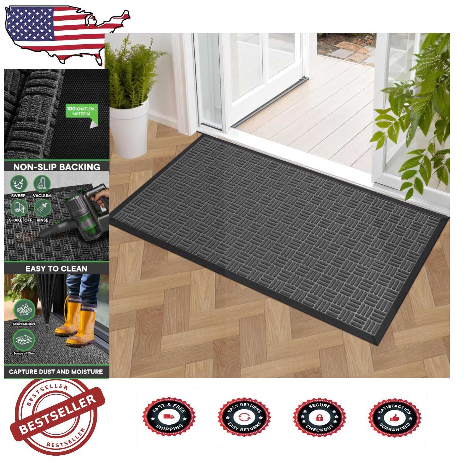 Durable Heavy Duty Waterproof Welcome Mat for Indoor & Outdoor Spaces, 47