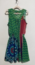 Desigual Dress Womens Medium Green Damen Kleid Smocked Waist Artsy Boho Colorful
