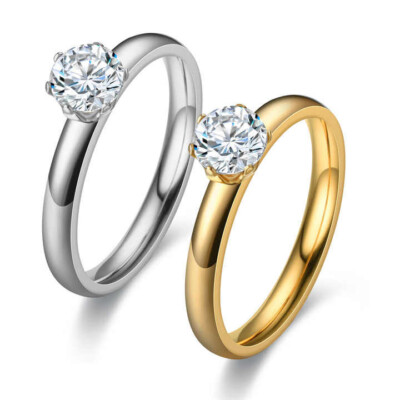 Ring Gold Silber Solitär Zirkonia Stein Damen Gr. 52-67 Vergoldet Edelstahl