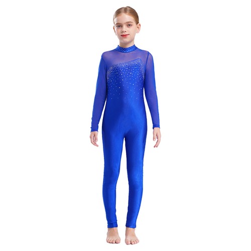 AU Girls Long Sleeve Rhinestone Gymnastics Leotard Ice Skating Jumpsuit Bodysuit - Picture 65 of 91