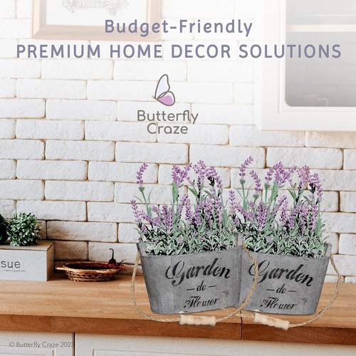 Artificial Lavender Flowers in Bundles Fake Silk Faux Lavender Plant Wooden Pots - Picture 7 of 77