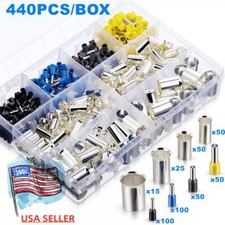 440PCS Wire Ferrules Kits Crimp Terminal Connector AWG 2/0 1/0 2 4 10 12 14 16 