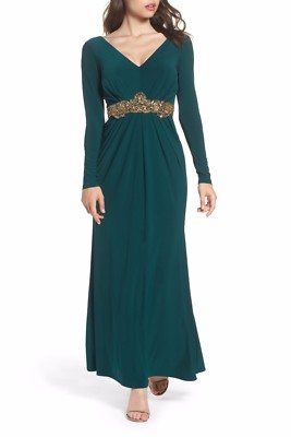 ELIZA J EMBELLISHED JERSEY HUNTER GREEN GOWN DRESS sz 6 | eBay