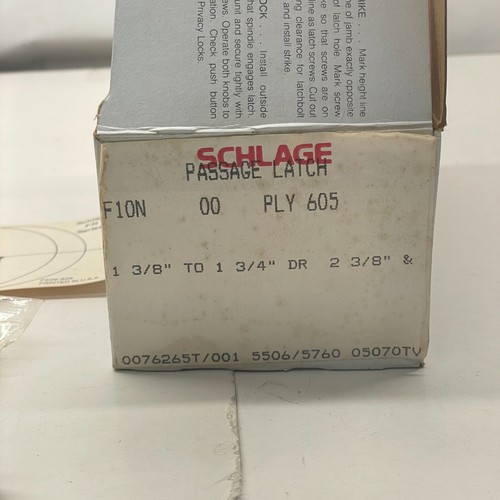 Schlage Door Knob Bright Brass 605 Passage Latch PLY F10 2 3/8 & 2 3/4 BS NOS - Picture 4 of 5