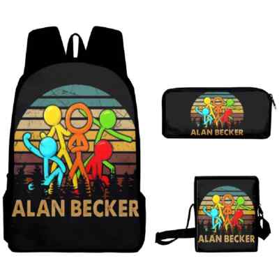 Kpop Alan Becker 3pcs Laptop Daypack Backpack Inclined shoulder bag Pencil Case