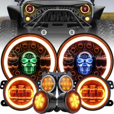 Rgb 7 Led Headlights Fog Turn Parking Lights Combo For Jeep Wrangler Jk 07-17 Rgb 7 Led Headlights Fog Turn Parking Lights Combo For Jeep Wrangler Jk 07-17