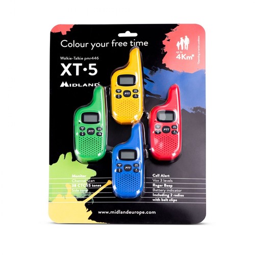 4 Walkie Talkie Midland XT5 C1425.01,radio ricetrasmittenti raggio 4 km famiglia