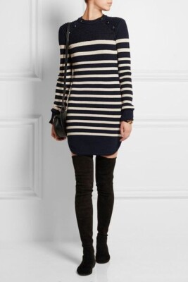 Isabel Marant Haeza Striped Merino Wool Knit Mini Sweater Dress Size 34  Navy | eBay