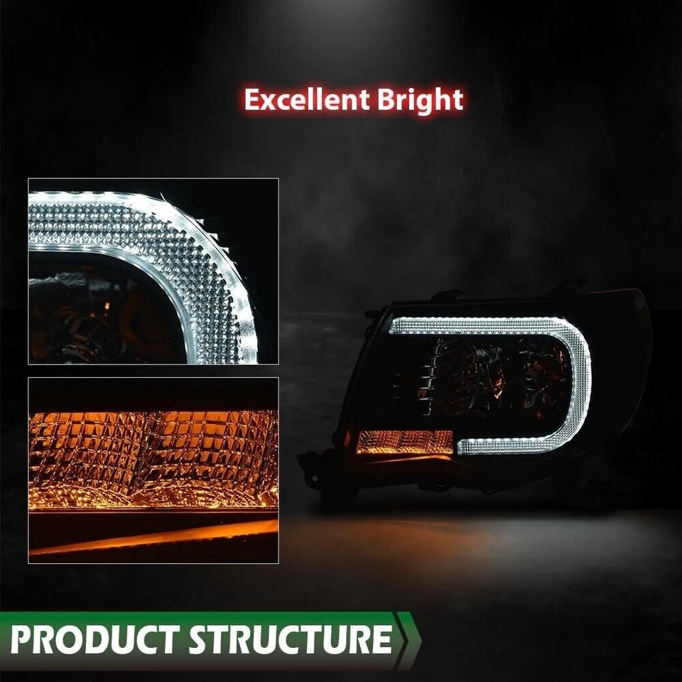 Faros proyectores tubo LED DRL para Toyota Tacoma 2005-2011 NEGRO lámparas Foto 4 de 4