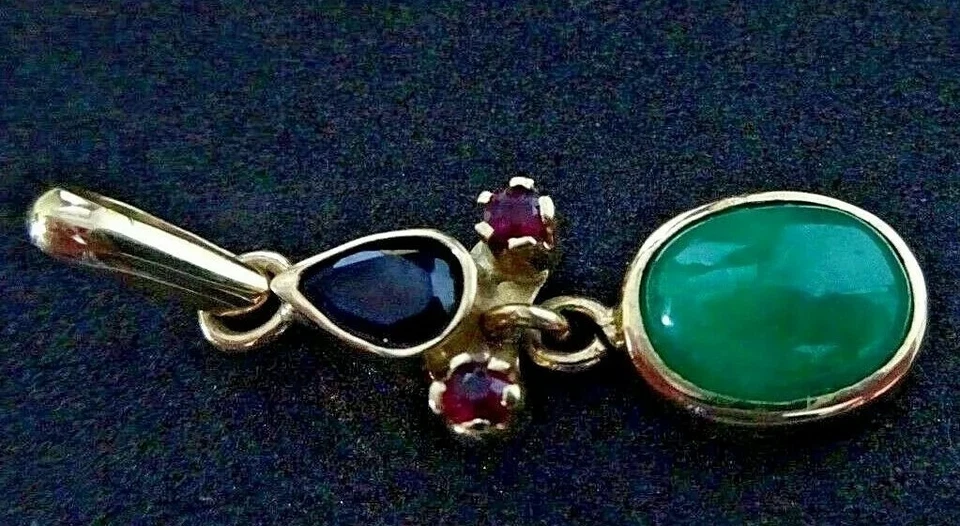 Colgante de oro de 18 quilates con esmeralda colombiana natural, 2 rubíes 1 z... - Imagen 2 de 4