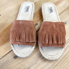Karl Lagerfeld Euler Espadrille Sandal Rope Botton Suede Fringe 6.5