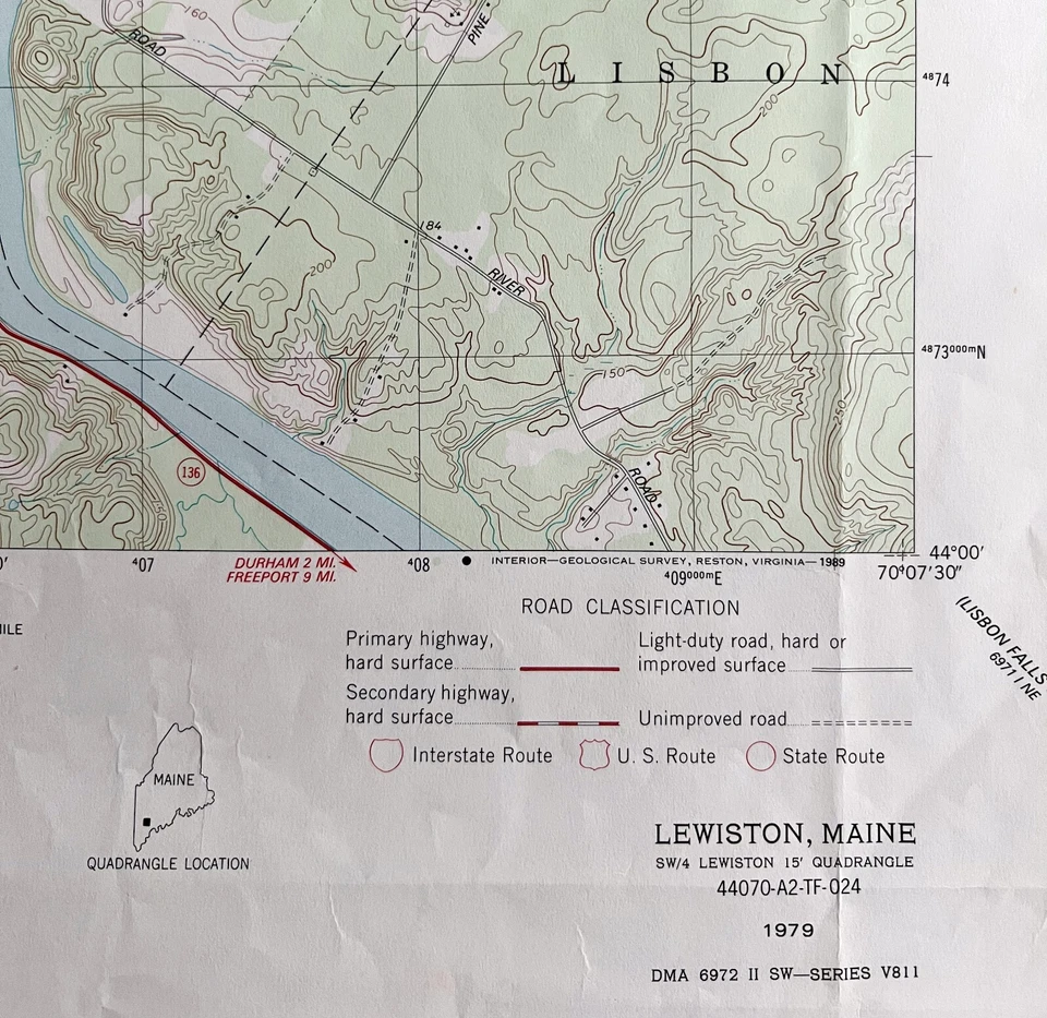 Map Lewiston Maine USGS 1979 Topographic Geo 1:24000 27x22" TOPO16 - Image 3 of 3