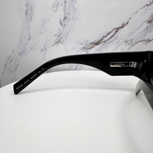 PRADA Sunglasses New Black PR09ZS 1AB5S0 Silver Metal Plaque Logo Rectangle - Picture 16 of 17