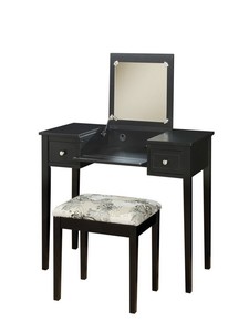 Vanity Set Desk Bench Dresser Table Chair Painted Black Flip
