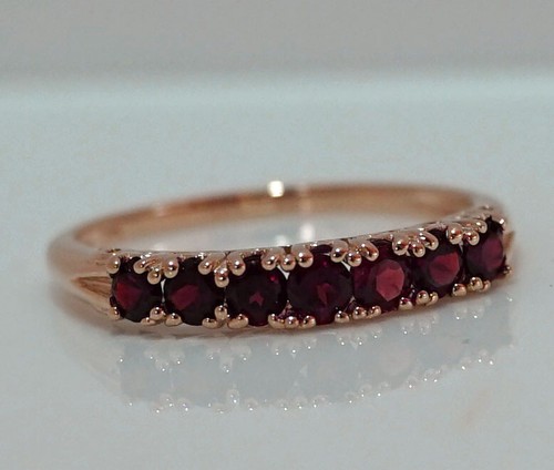 R302 Genuine 9K,10K, 18K Real Gold Natural Rhodolite 7-stone Half- Eternity Ring - Picture 4 of 7