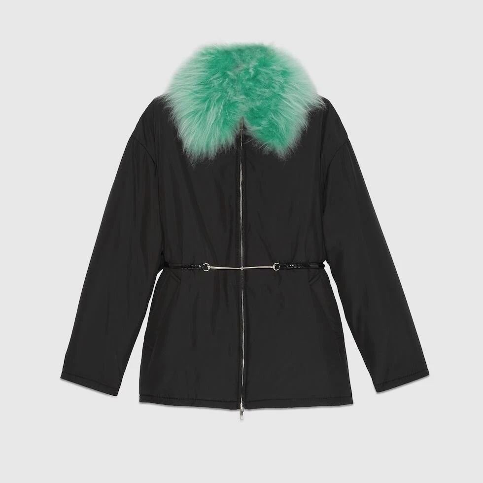 Veste de ski Gucci nylon amovible col vert fourrure et mors de cheval ceinture   Neuve avec étiquette  