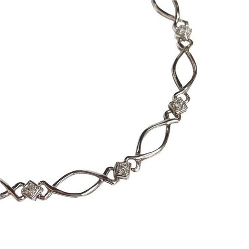 Bracciale Tennis Donna 10k 10KT XO Karati Oro Bianco Diamante Accento 7,25 - Foto 2 di 8