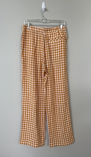 NWT Free people Nice Things Women Orange Check Linen Preppy Trousers Pants Sz 10 - Picture 5 of 13