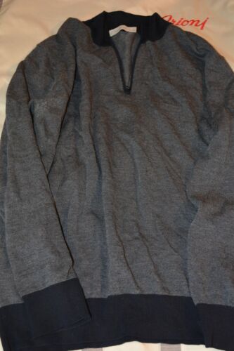 $1295 Ermenegildo Zegna Cashmere Wool 1/4 Zip Gray Navy Sweater 56 XXL Defects - Picture 2 of 24