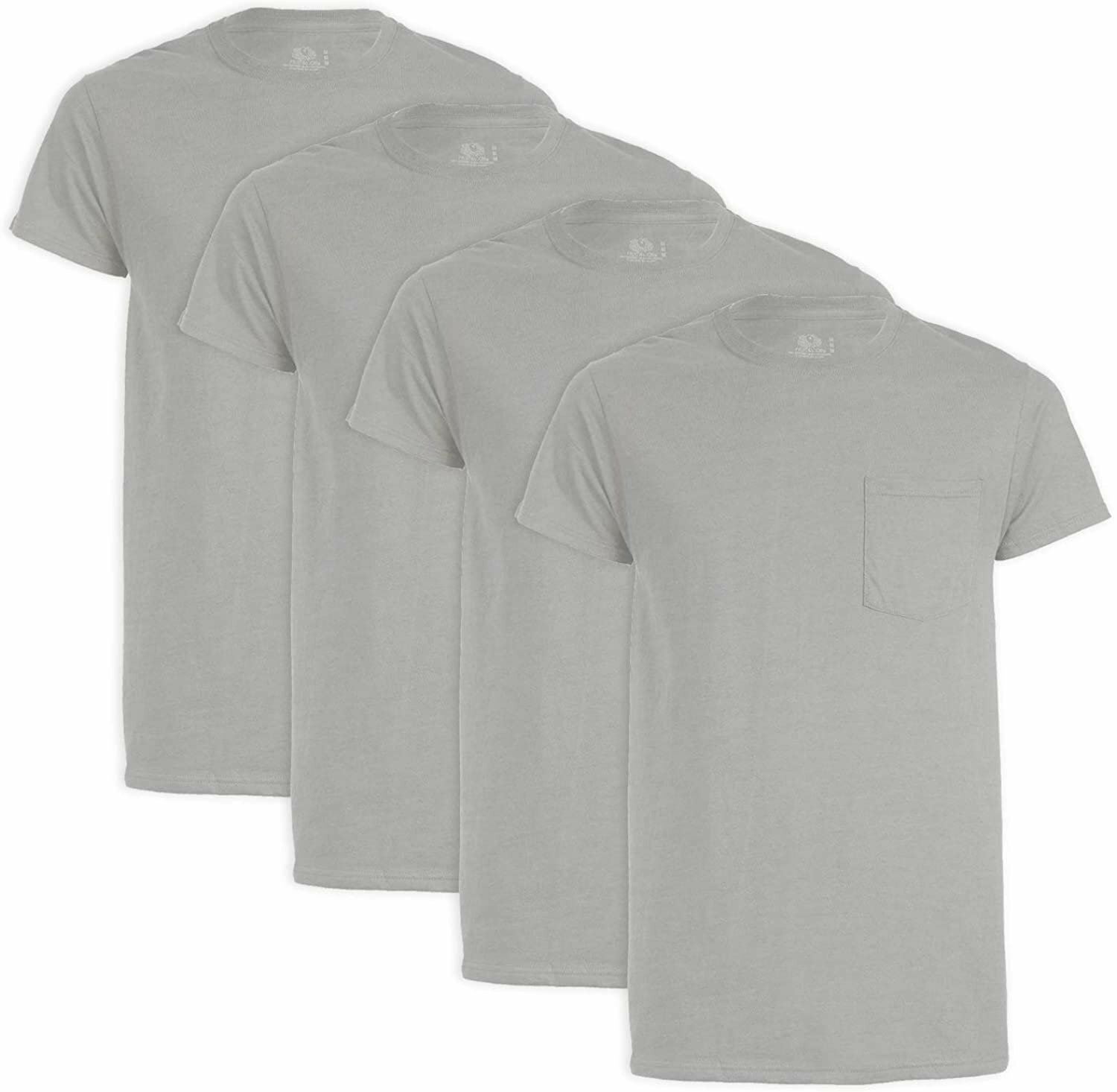 Fruit of the Loom Men's Pocket T-Shirts L-3X 4-PACK Black or Gray