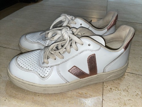 Women’s Veja V-10 Leather White Metallic Pink Size 6 Made In Brazil