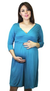 Blue Maternity Dress 3 4 Long Sleeve Solid Babyshower Empire Waist