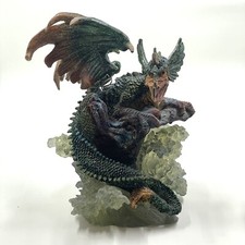 Novelty Inc Resin Dragon Figurine Statue Green Moveable Spring Wings Vintage
