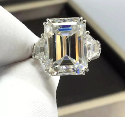 925 Sterling Silver 3.75 Ct White Emerald 3 Stone Moissanite Engagement Ring 7