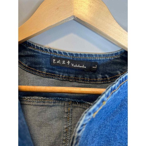 Vintage Yizhilanka size LARGE blazer jean jacket coat denim blue button y2k - Picture 3 of 6