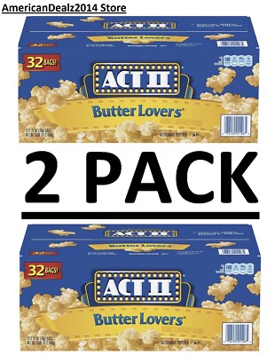 2 PACK - ACT II Butter Lovers Microwave Popcorn 2.75 oz. 32 Bags (Total 64 Bags)
