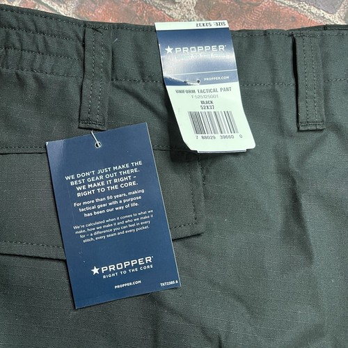 NEW MENS 52x37 PROPPER F52512 UNIFORM RIP STOP TACTICAL PANTS BLACK UNHEMMED - Picture 3 of 8