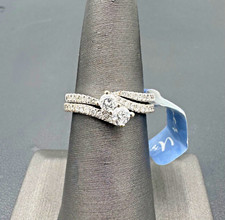 14kt White Gold Two Stone .5cttw Diamond Ring, 2 Piece Bridal Set, Size 6.75