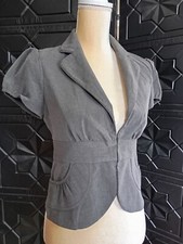 Women's Forever Cropped Jacket, Short Baby Doll Sleeves Gray Blazer