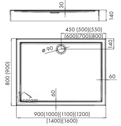 Shower Tray Shower Tray Rectangle Acrylic Polystyrene 120 x 90 x 14 x 3 cm Drain C - Picture 3 of 7