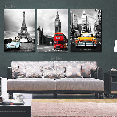 NYC Paris London easy hang mounted canvas wall art print/better than stretched