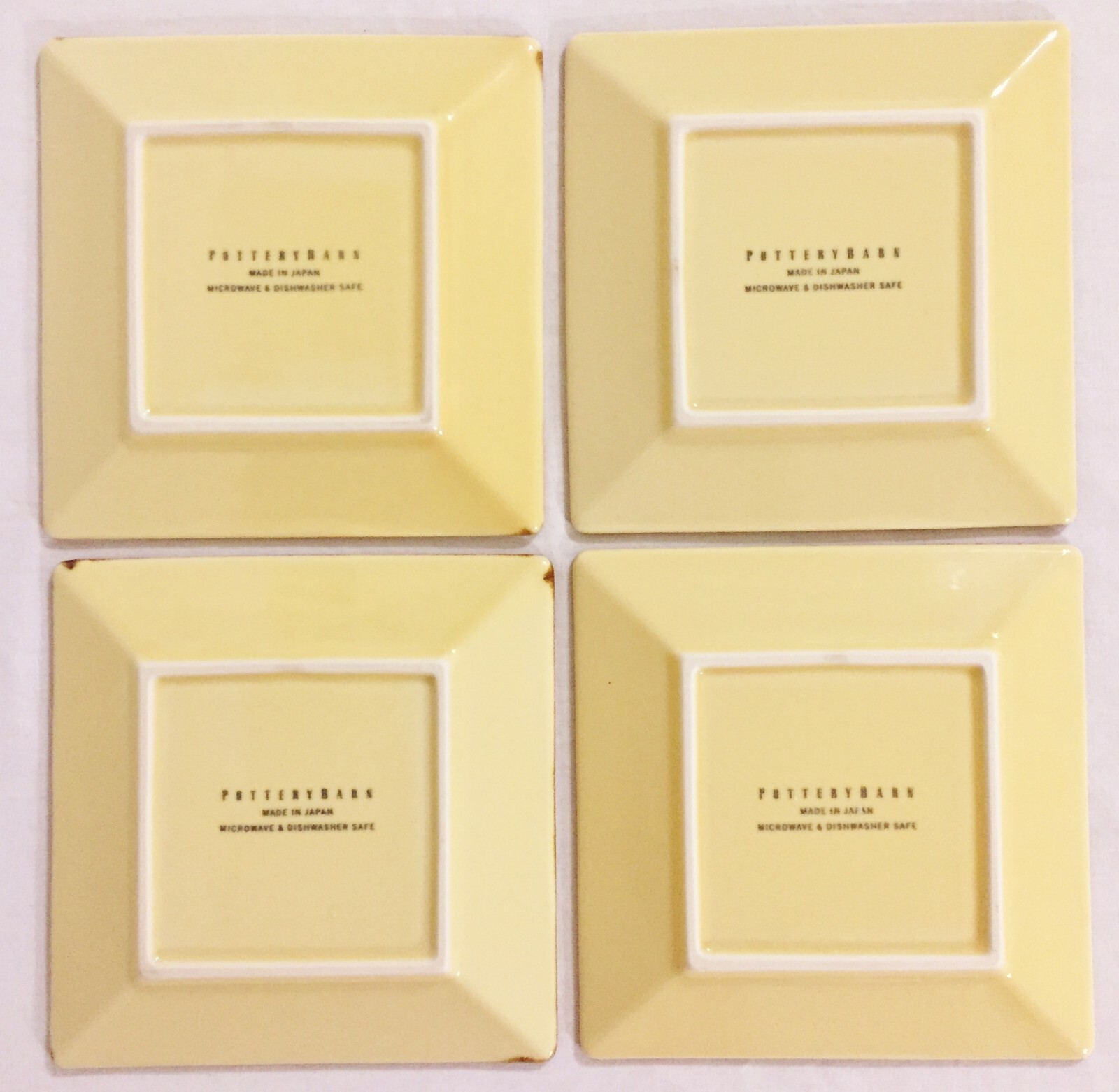 4 Lot Set Pottery Barn Japan Square Yellow Brown Dessert Pie Bread