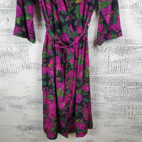 Vintage Courtenay Floral Satin Belted Robe Gr. M Lounge Kimono Cottagecore Glam - Bild 9 von 12